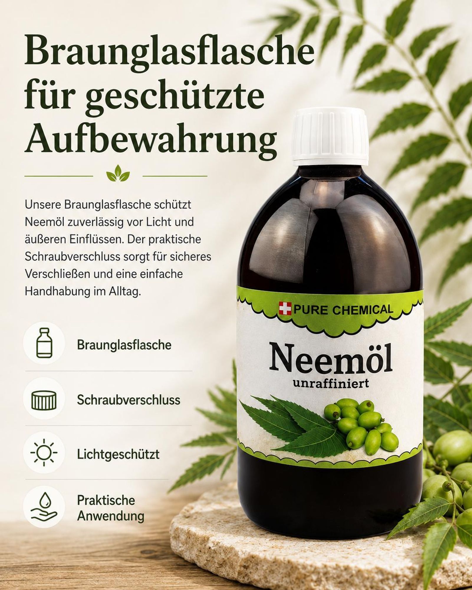 PURE CHEMICAL | Neemöl | unraffiniert | natürlich | kaltgepresst | 1 L