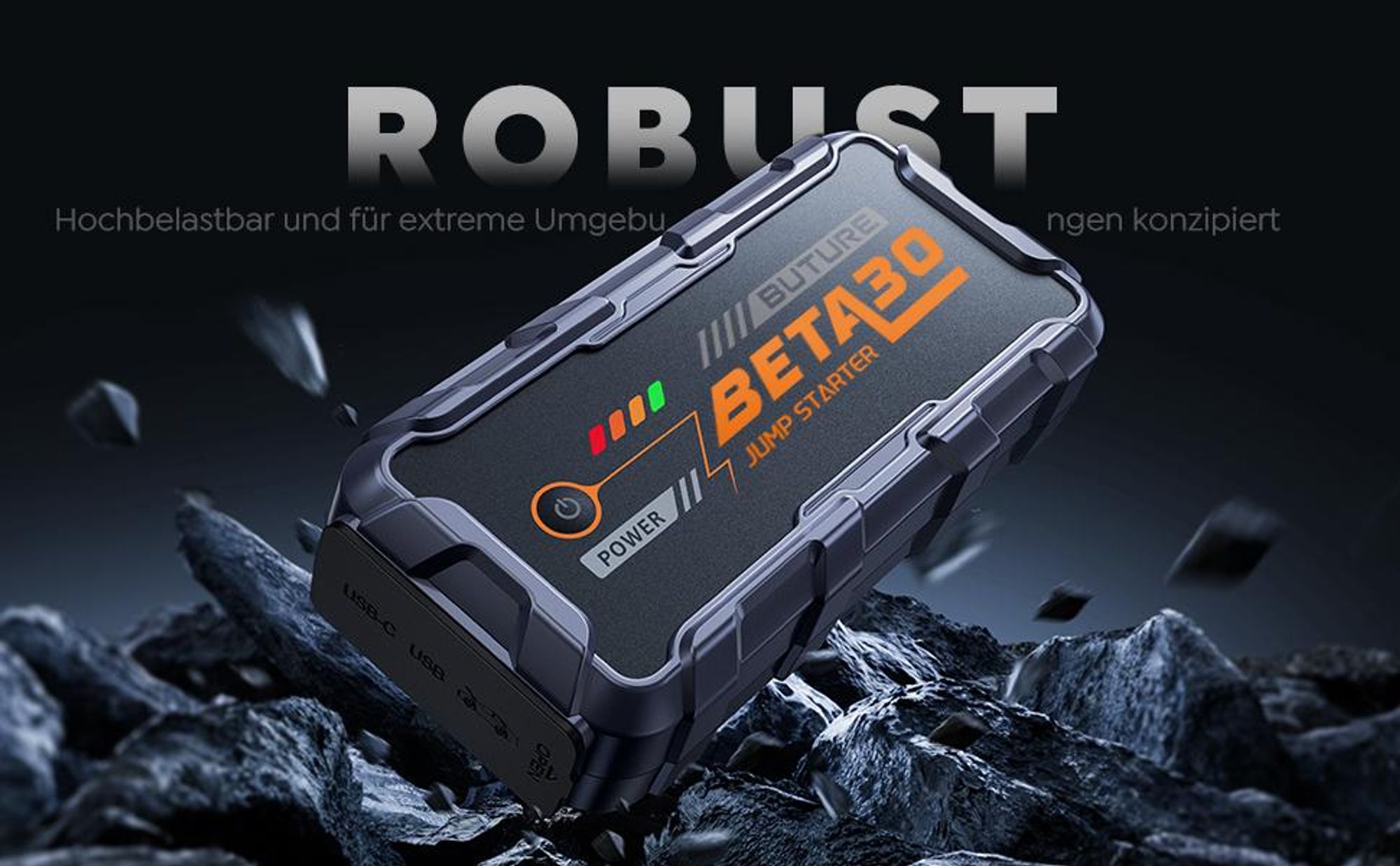 Buture Starthilfe Powerbank, 6000A 26800mAH, Starter Powerbank Auto Starthilfe, Drei-in-Eins-Startnetzteil, Starthil