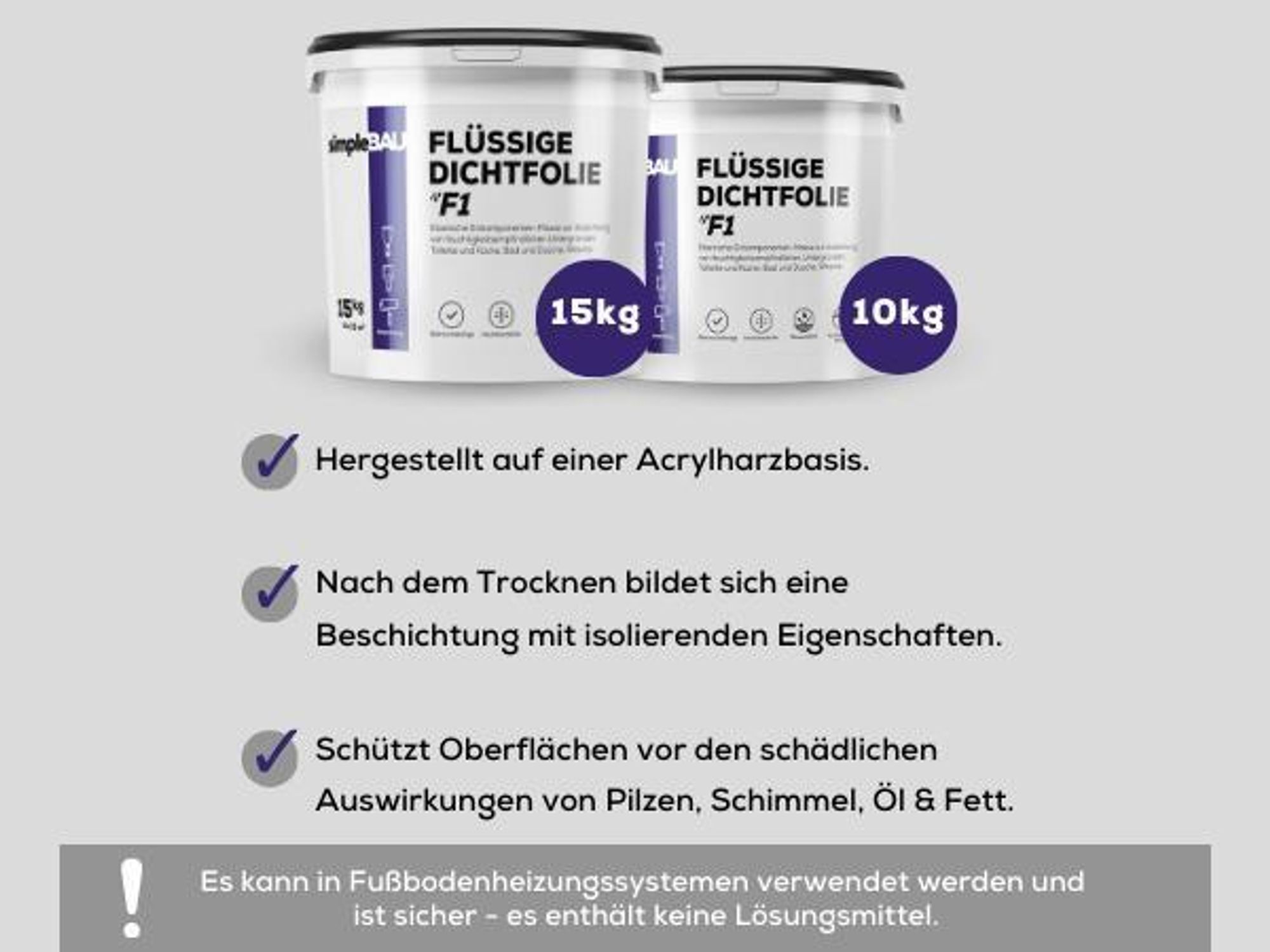 SimpleBau Dichtmasse Wasserdicht F1 , Abdichtmasse für Dusche & Bad , Flüssigfolie für Fliesen & Fußbodenheizung 5 kg