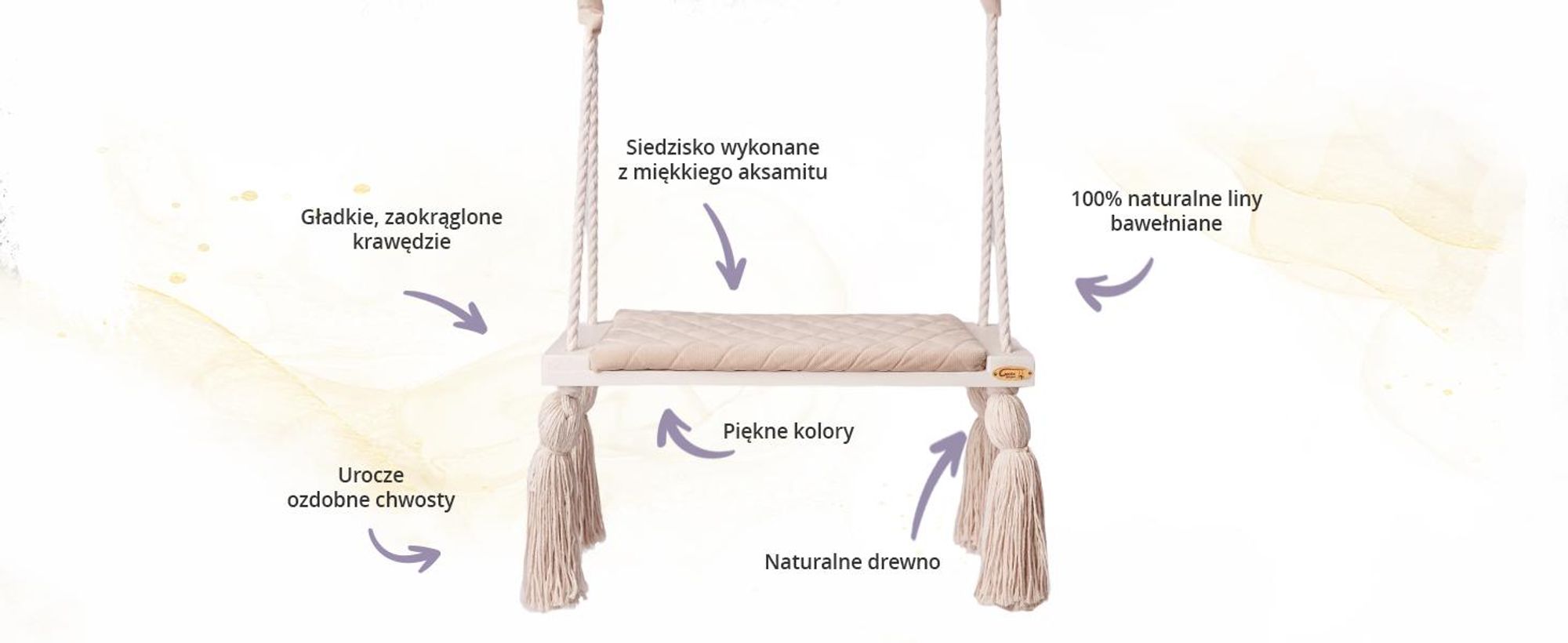 Create for you® - Drewniana Huśtawka dla Dzieci bezpieczna, domowa - duży Bujak dziecięcy, Indoor, Siedzisko miękki materiał, z Regulacją Wysokości - Róż
