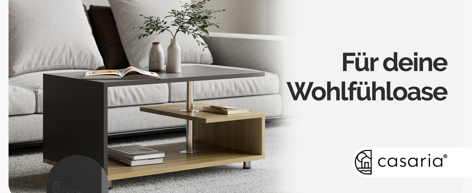 CASARIA Couchtisch mit Stauraum Holz-Grau