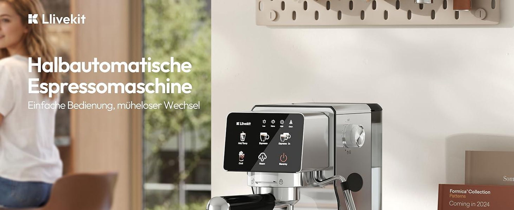 LLIVEKIT Siebträgermaschine, 20 Bar Espressomaschine mit Milchaufschäumer, Edelstahl