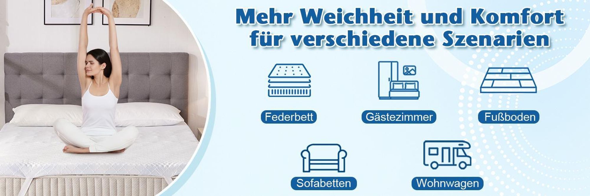 WENTA H3 Matratzentopper 180x200 cm, 5-Zonen Ergonomischer Topper, 5cm Höhe Gel-Memory-Schaum Topper mit Kühlfunktion,atmungsaktiv für Boxspringbetten