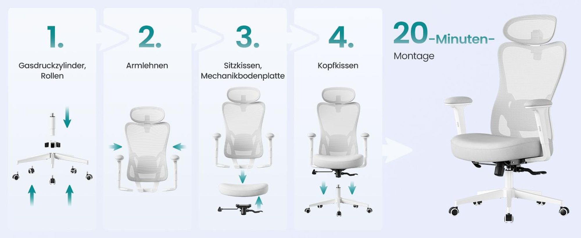 SONGMICS Bürostuhl ergonomisch, Schreibtischstuhl, Computerstuhl, verstellbare Lenden- und Kopfstütze