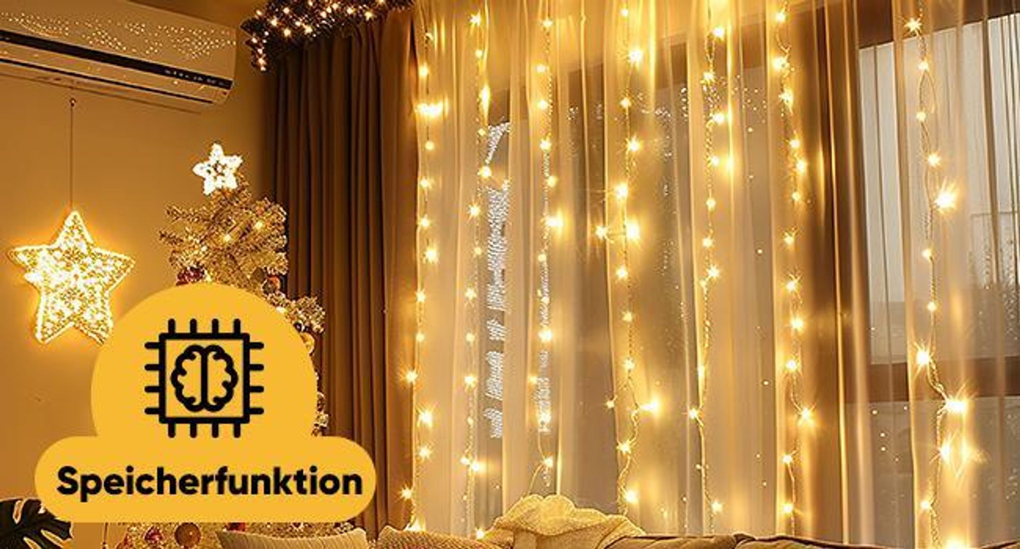 Salcar 3m 300 LED Lichterkette Lichtvorhang Fenster 8 Lichtmodi Innen Weihnachtsdeko LED Home Party Warmweiß