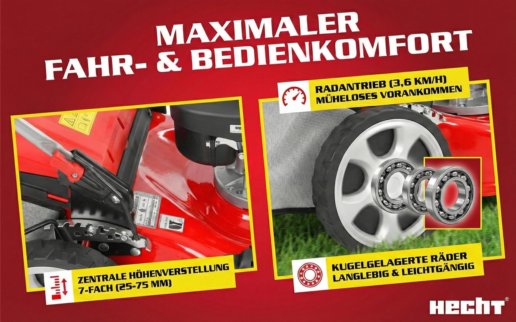 HECHT Rasenmäher Benzin mit Antrieb 551 SX | 51 cm Schnittbreite | 5in1 | 5,5 PS | Mulchkit | 65 L Fangkorb