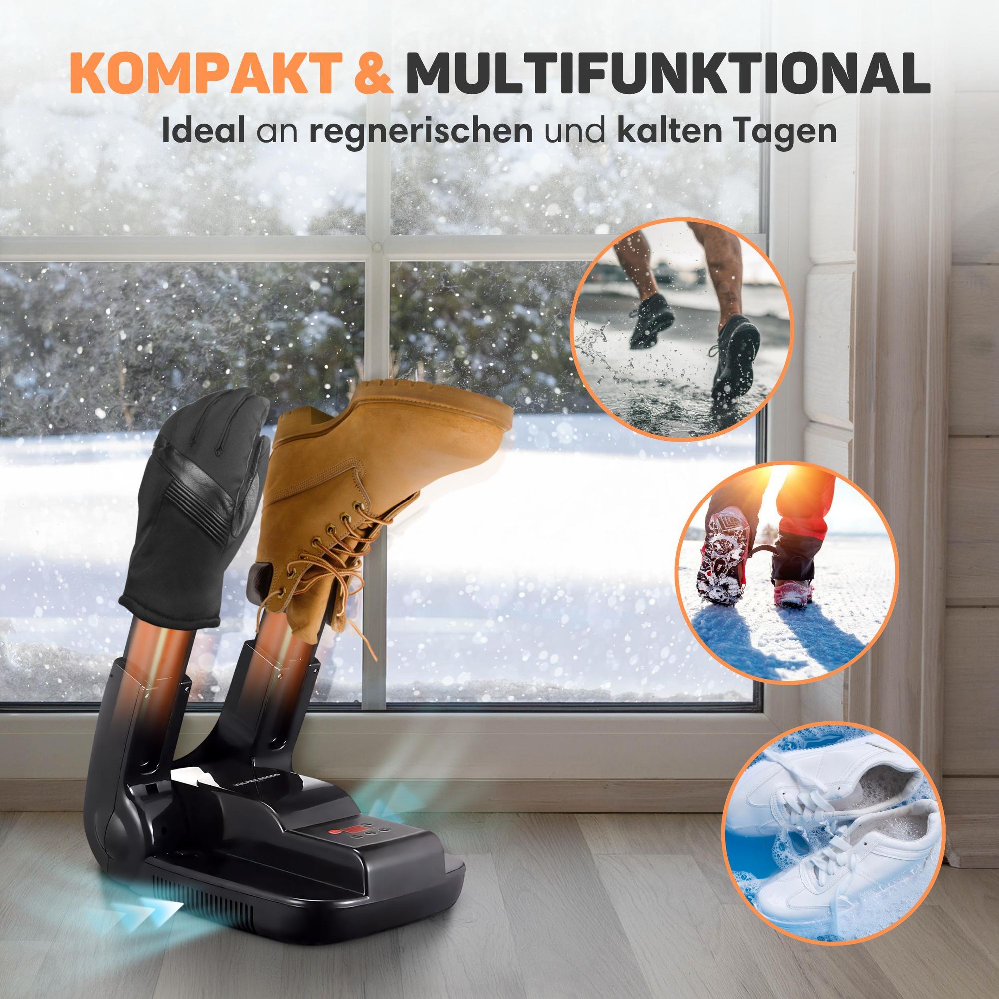 Vulpes Goods Pro Schuhtrockner elektrisch 30-Minuten-Schnelltrocknung | faltbarer Fußsohlenwärmer mit 10 Duftkugeln - Ozon-Funktion & Digitalanzeige