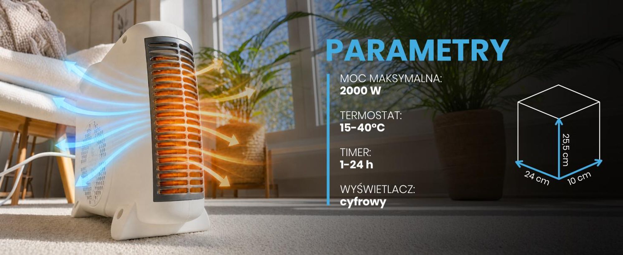 Farelka Termowentylator Grzejnik Elektryczny Termostat 2000W Pilot TH2000W