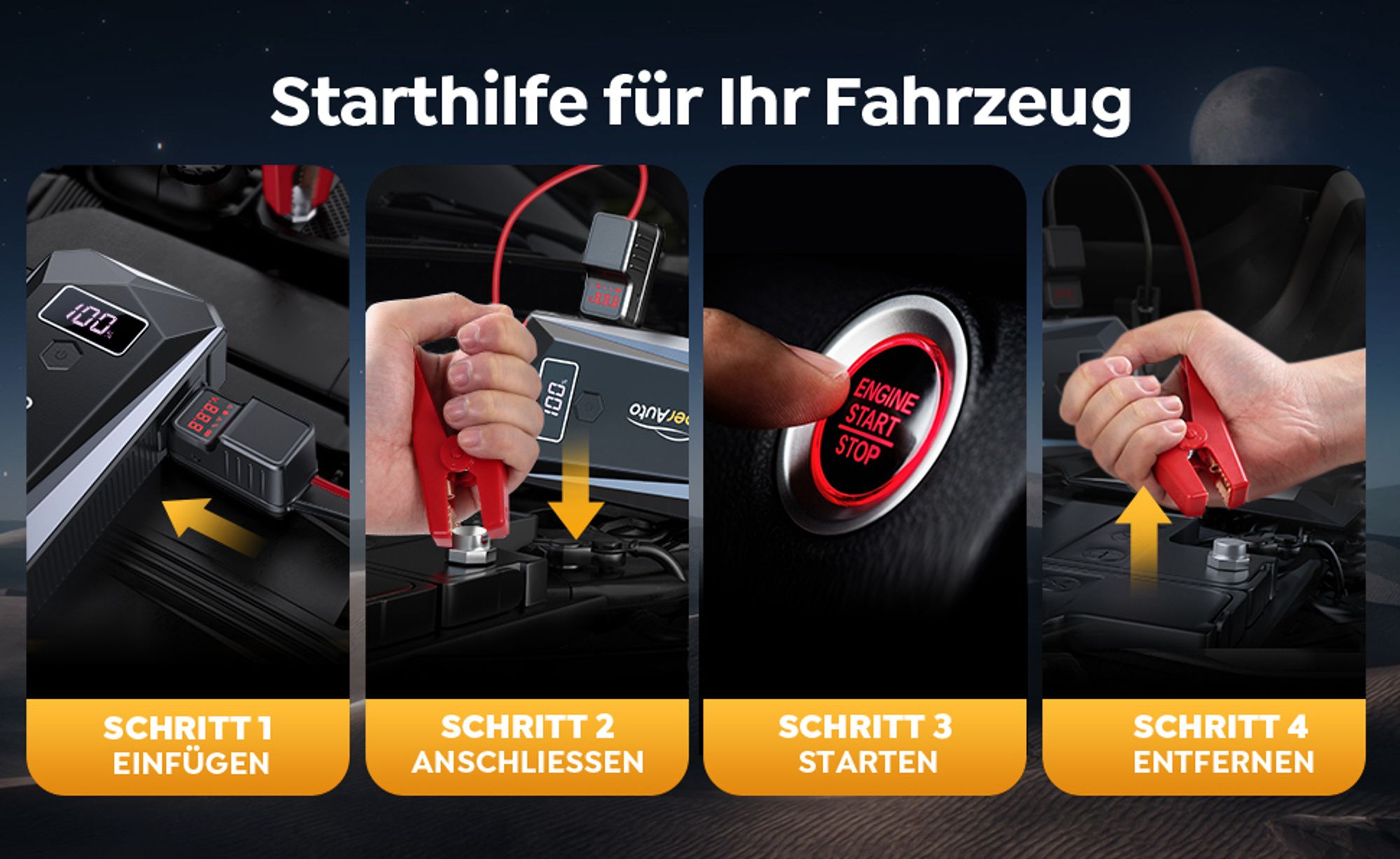 YaberAuto Starthilfe Powerbank 5000A Spitzenstrom 26800mAh Auto Starthilfe mit LCD-Display(Für alle Benzinmotor oder 10,0L Dieselmotoren)