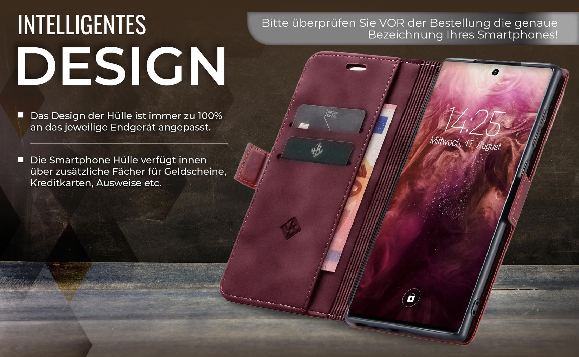 Edle Schutzhülle in Weinrot für Samsung Galaxy S20 Ultra 5G mit Kartenfächern und Geldfach