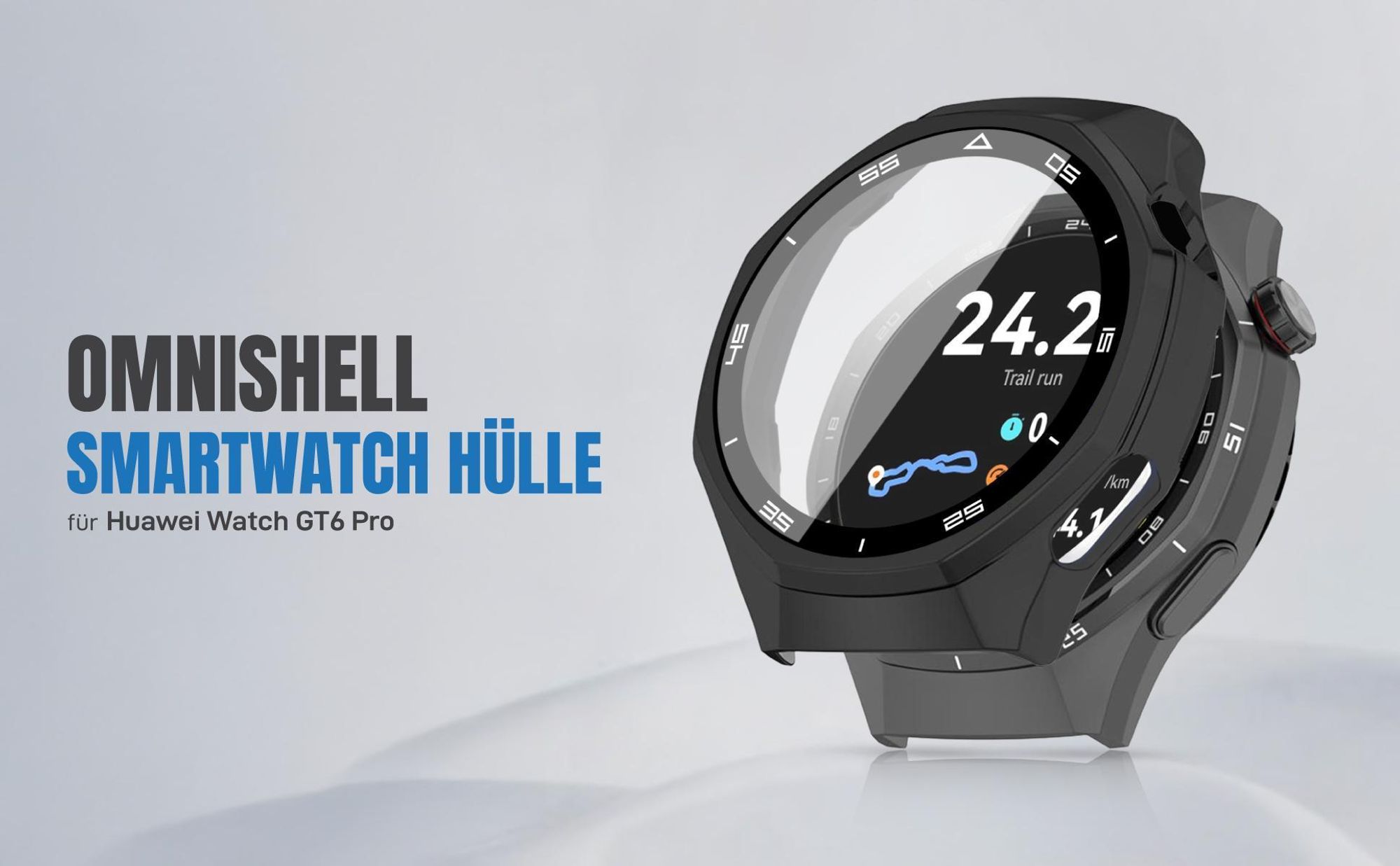 Schwarze 360 Grad Hülle für Huawei Watch GT6 Pro 46 mit Displayschutz