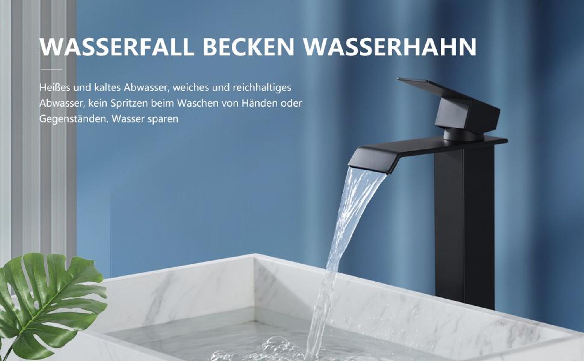 Homelody Wasserhahn Bad Wasserfall Badarmaturen Schwarz Waschbecken Armatur Waschtischarmatur Hoch Einhandmischer Mischbatterie für Badzimmer, Schwarz
