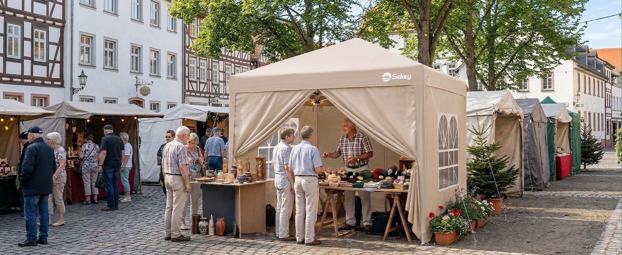 Sekey Faltpavillon 2x2 m wasserdicht UV50+ Gartenpavillon Partyzelt mit 4 Seitenteilen höhenverstellbar, Taupe