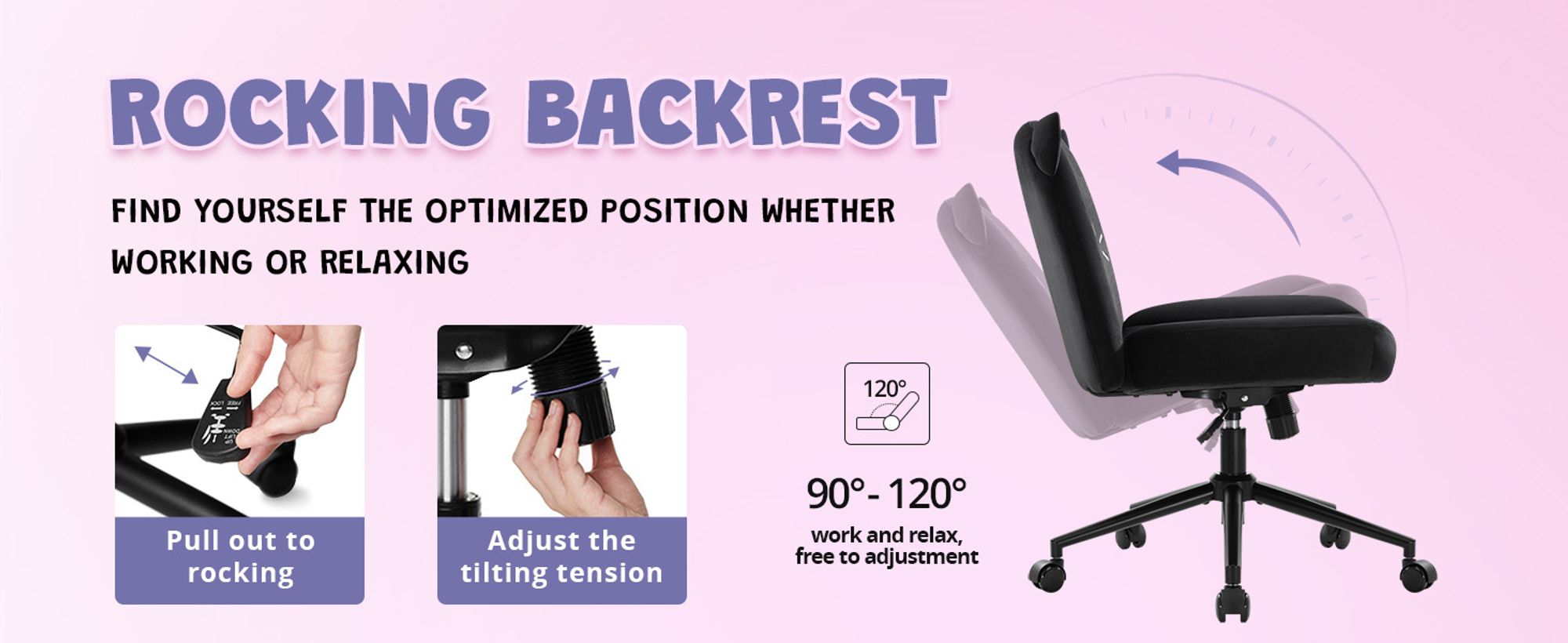 IWMH Bürostuhl ohne Armlehne, Höhenverstellbar Schreibtischstuhl mit Rollen, Ergonomisch Lesesessel für Büro, Schlafzimmer, Schminktisch - Schwarz
