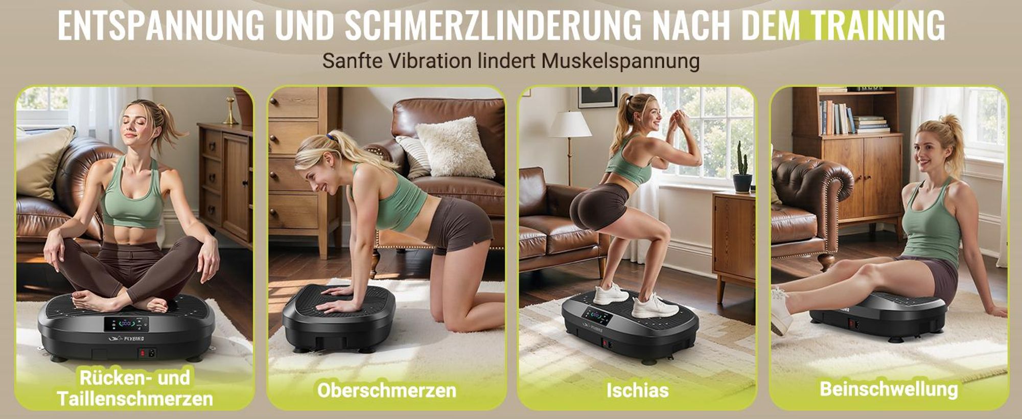 FLYBIRD Vibrationsplatte,120 Leistungsstarke einstellbare Geschwindigkeiten mit 150KG Tragkraft