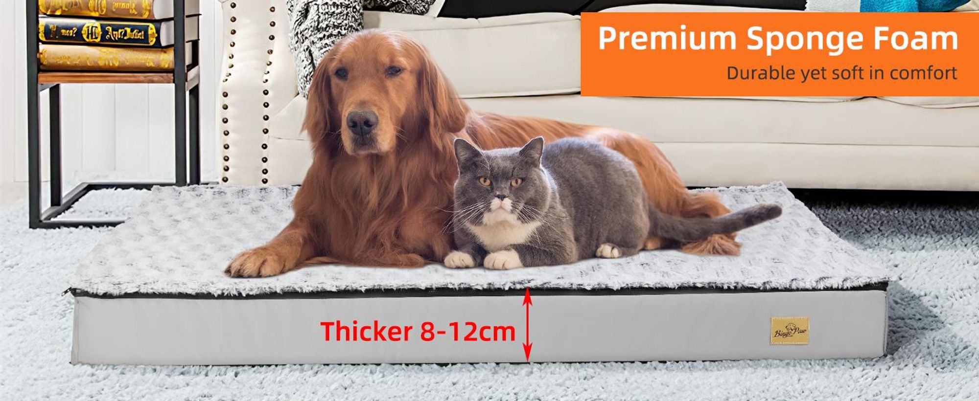 WISFOR Hundebett orthopädisch Hundematte Tierbett Hundesofa Katzenbett gelenkschonend Waschbar wasserfest, XXL: 120 x 90 x 10 cm