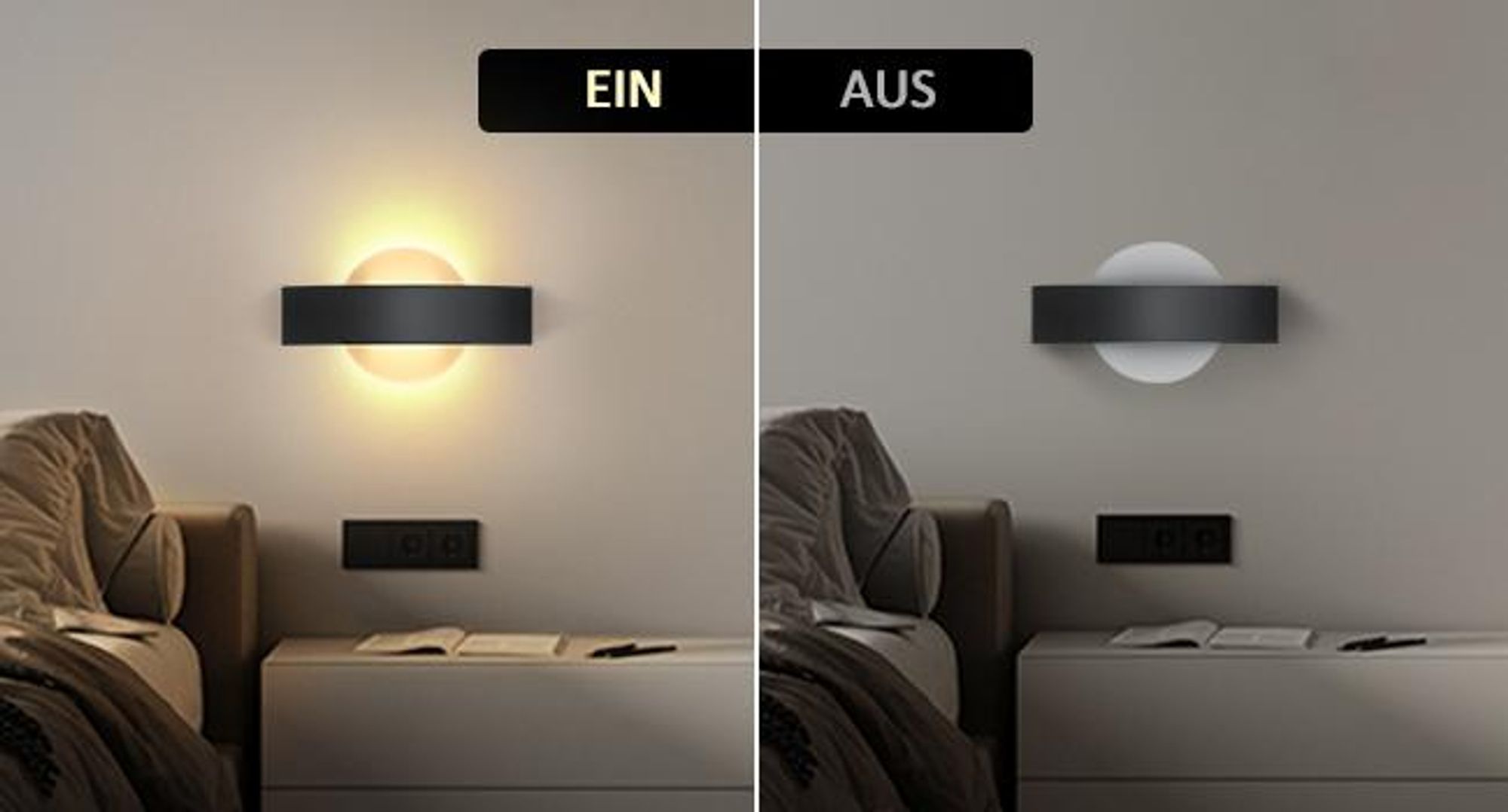 ZMH LED Wandleuchte Warmweiß Innen Wandlampe Wohnzimmer 6W aus Acryl Modern Bettlampe Nachtlampe 24cm in Schwarz und Weiß für Schlafzimmer Wohnzimmer
