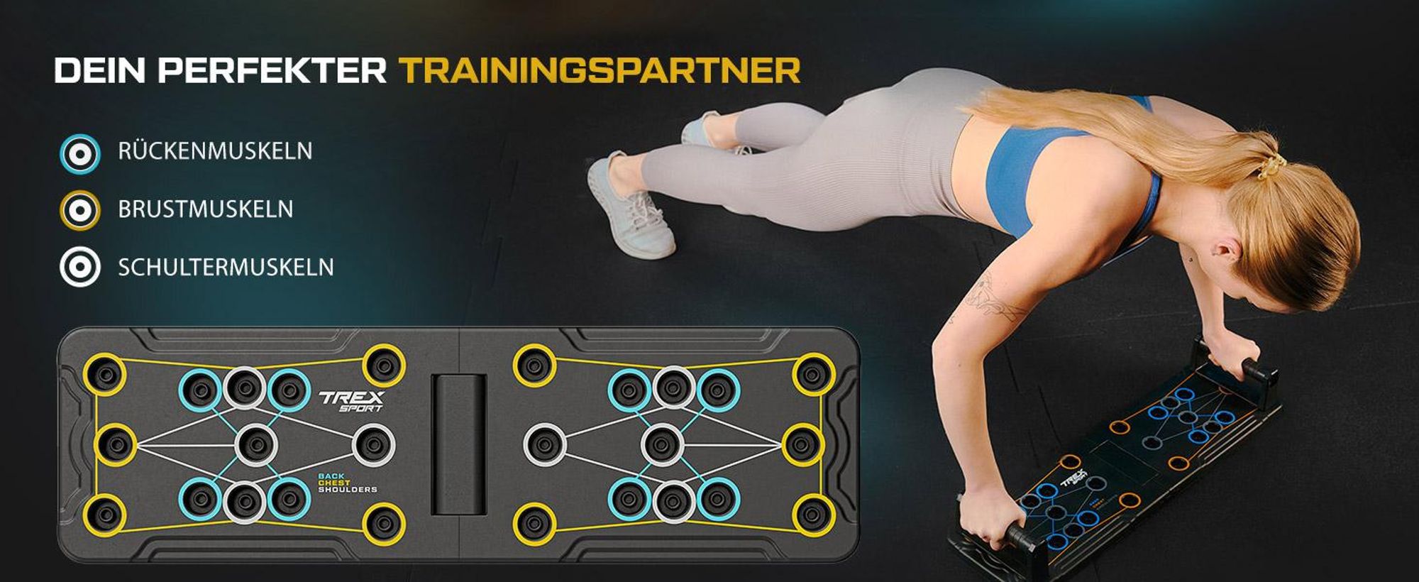 TREX SPORT Liegestützbrett TX-010PUB | Push-Up Board klappbar mit Griffen | Fitnessgerät für Brust, Trizeps, Schultern, Liegestützgriff bis 100 kg