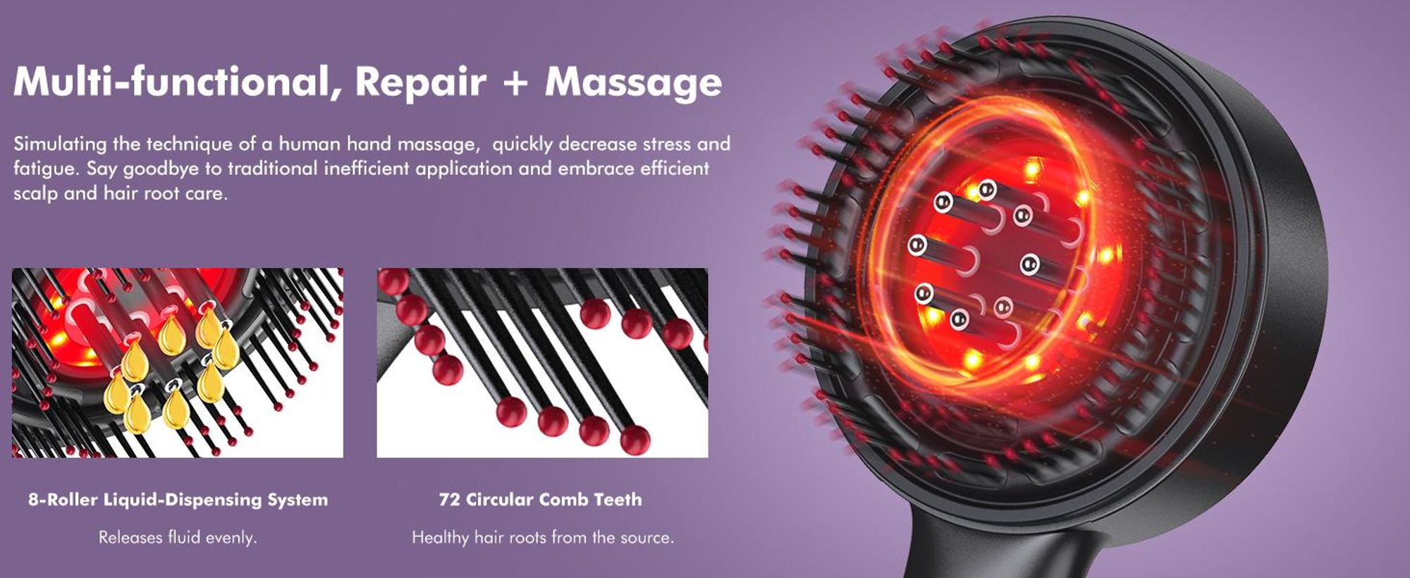 Elektrischer Kopfmassagegeräte, Haarbürste, Kopfhaut Massagebürste, Rotlicht Haarmassagebürste,  3 Modi, Ölspender für Haare, 360° Knetmassage