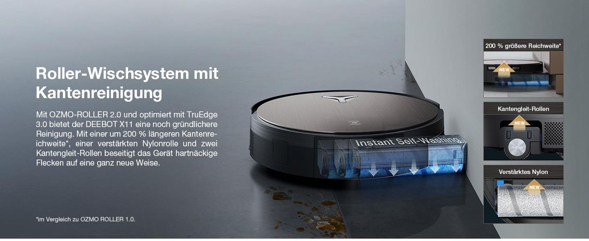 ECOVACS X11 PRO OMNI Staubsauger Roboter mit Wischfunktion, Blast + 19.500 Pa, ultraschnelles Akkuladen, OZMO Roller 2.0, Klettern max. 4 cm Höhe