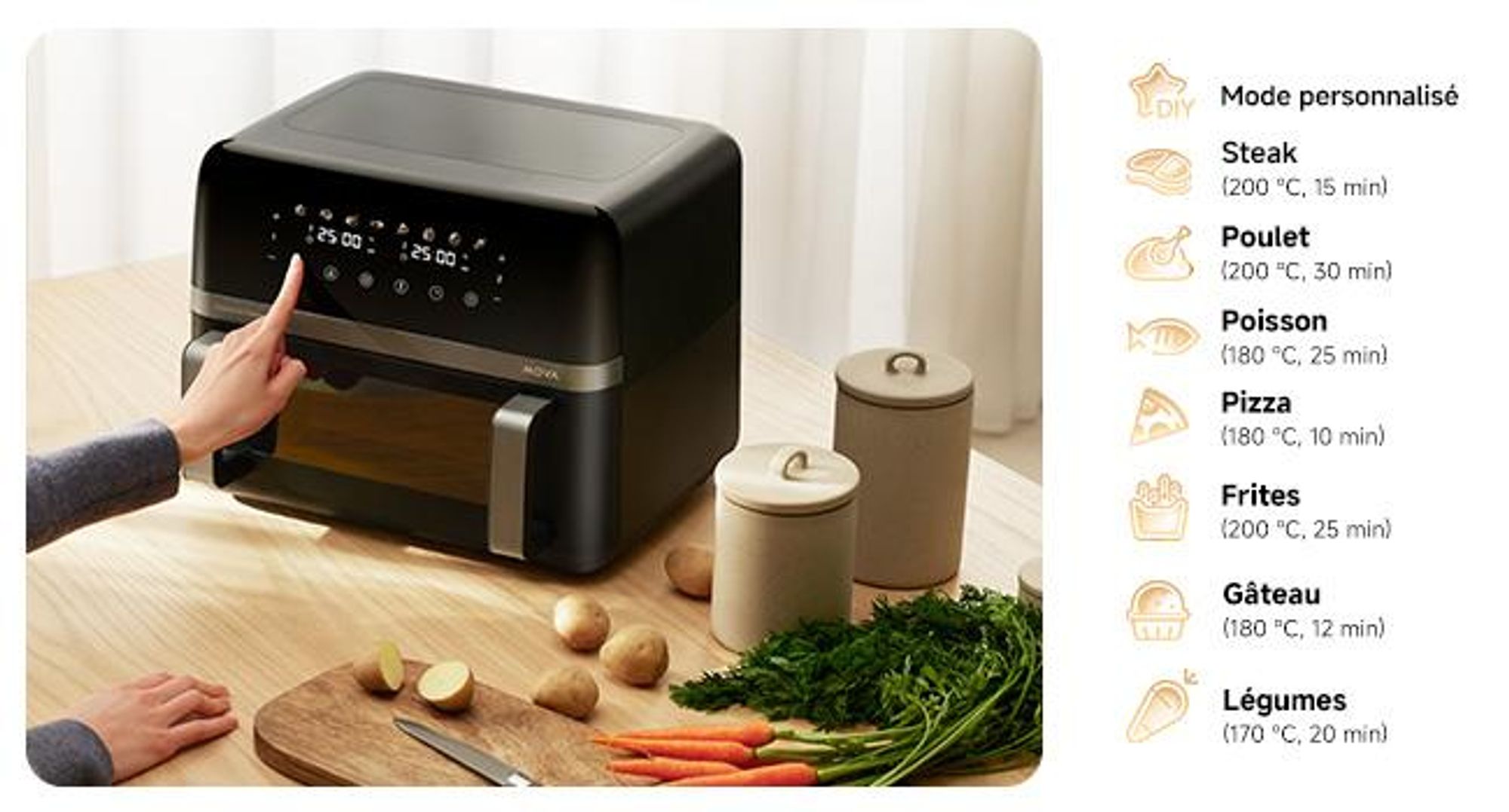 MOVA AeroChef FD20 Pro Friteuse à air chaud 9L Bi-Zone 2700W, SyncFinish™, Cuisson rapide et croustillante, Température 40-230°C