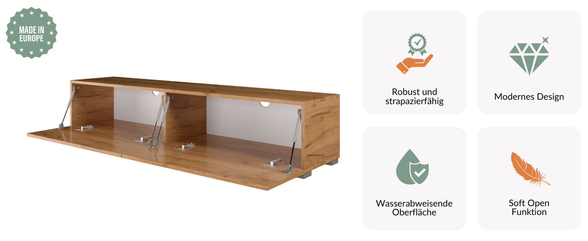 WEST TV Schrank 140 cm Fernsehtisch Sideboard, hängend oder stehend TV Möbel