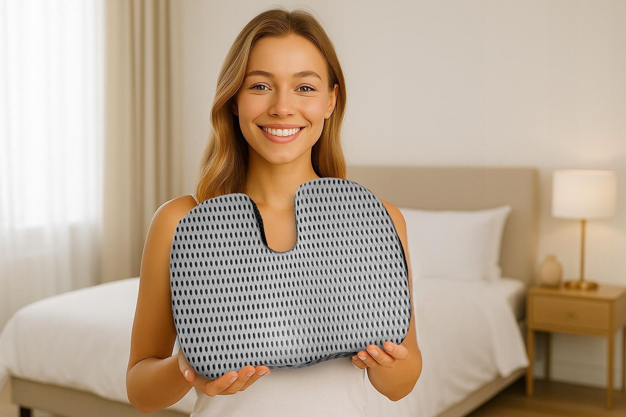 Šedý ortopedický podsedák na kreslo, profilovaný z paměťové pěny, do auta, kanceláře, domácnosti