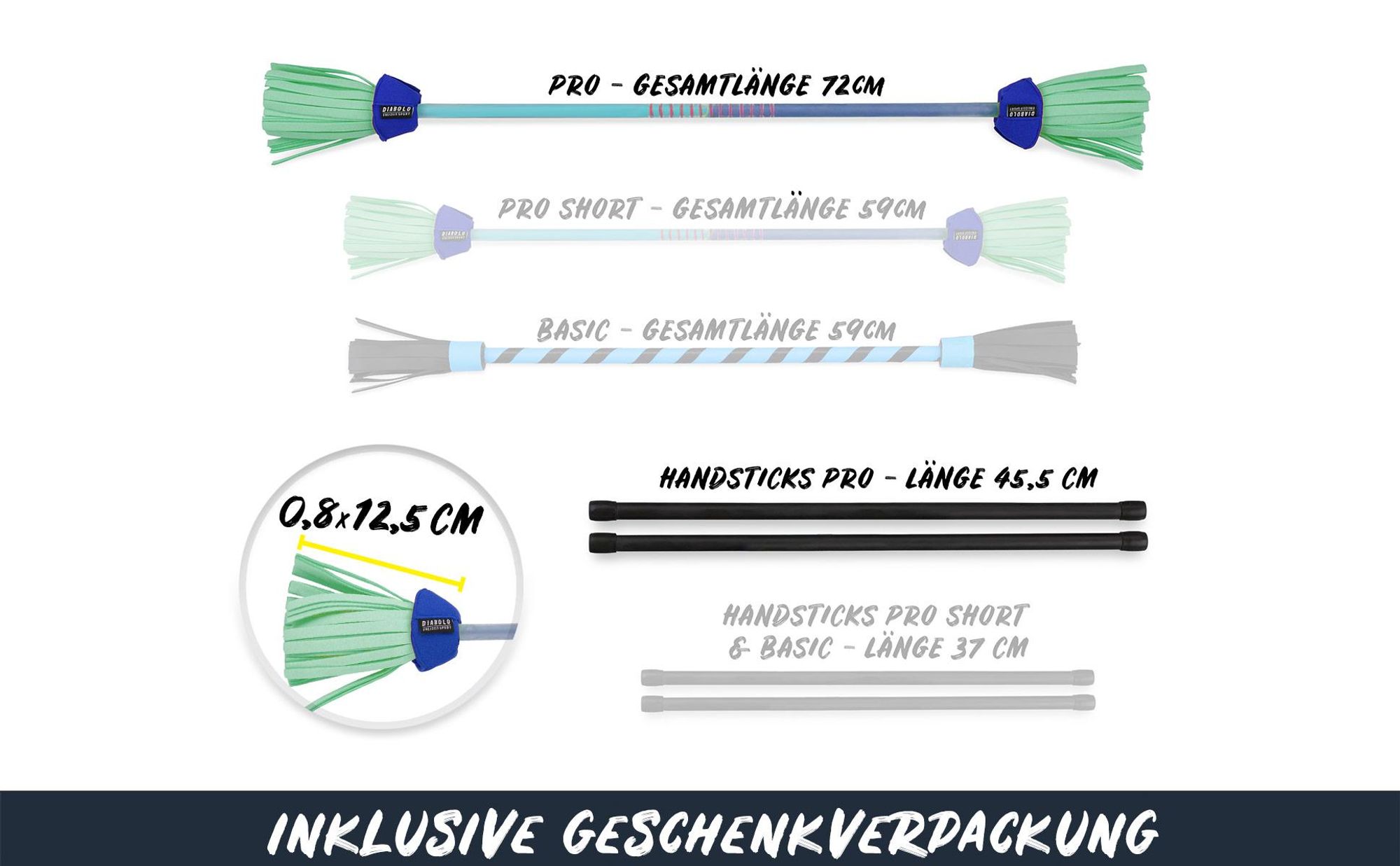 Diabolo Leisure Sport Flowerstick – Flowerstick Basic UV blau-türkis mit Fiberglas-Handstöcken Robuster Flowerstick für Anfänger und Fortgeschrittene