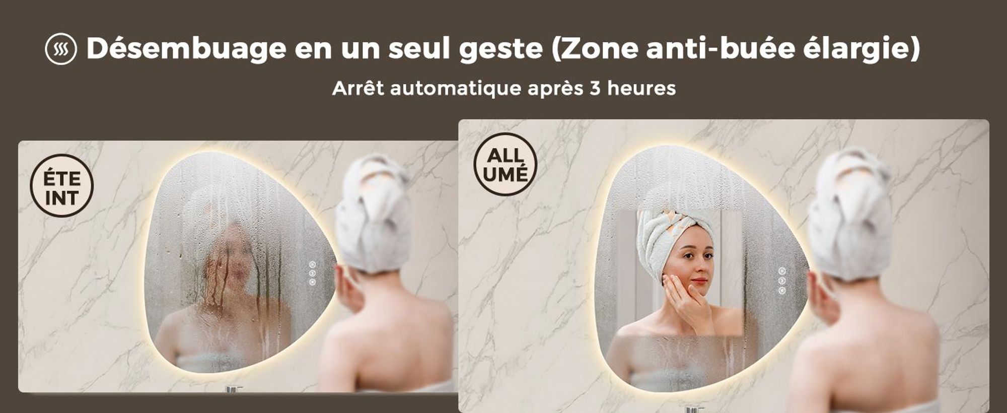 S'AFIELINA Miroir Salle de Bain LED 80 x 90 cm, Rétroéclairé, Sans Cadre, 3 couleurs de lumière, intensité réglable, anti-buée et mémoire.