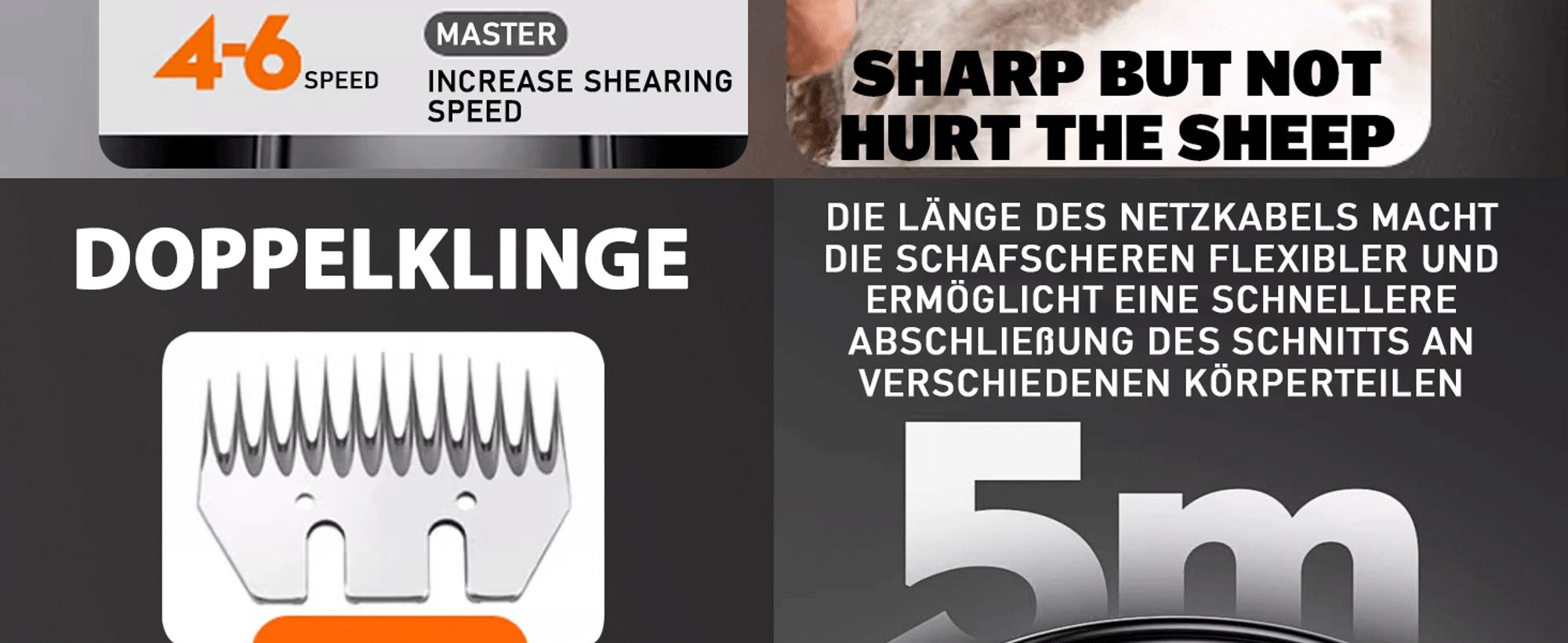 Elektrische Schafschere 550W, Professionell Schafschermaschine, 6 Geschwindigkeiten Clipper Trimmer für Alpakas,Schafe, Wolle