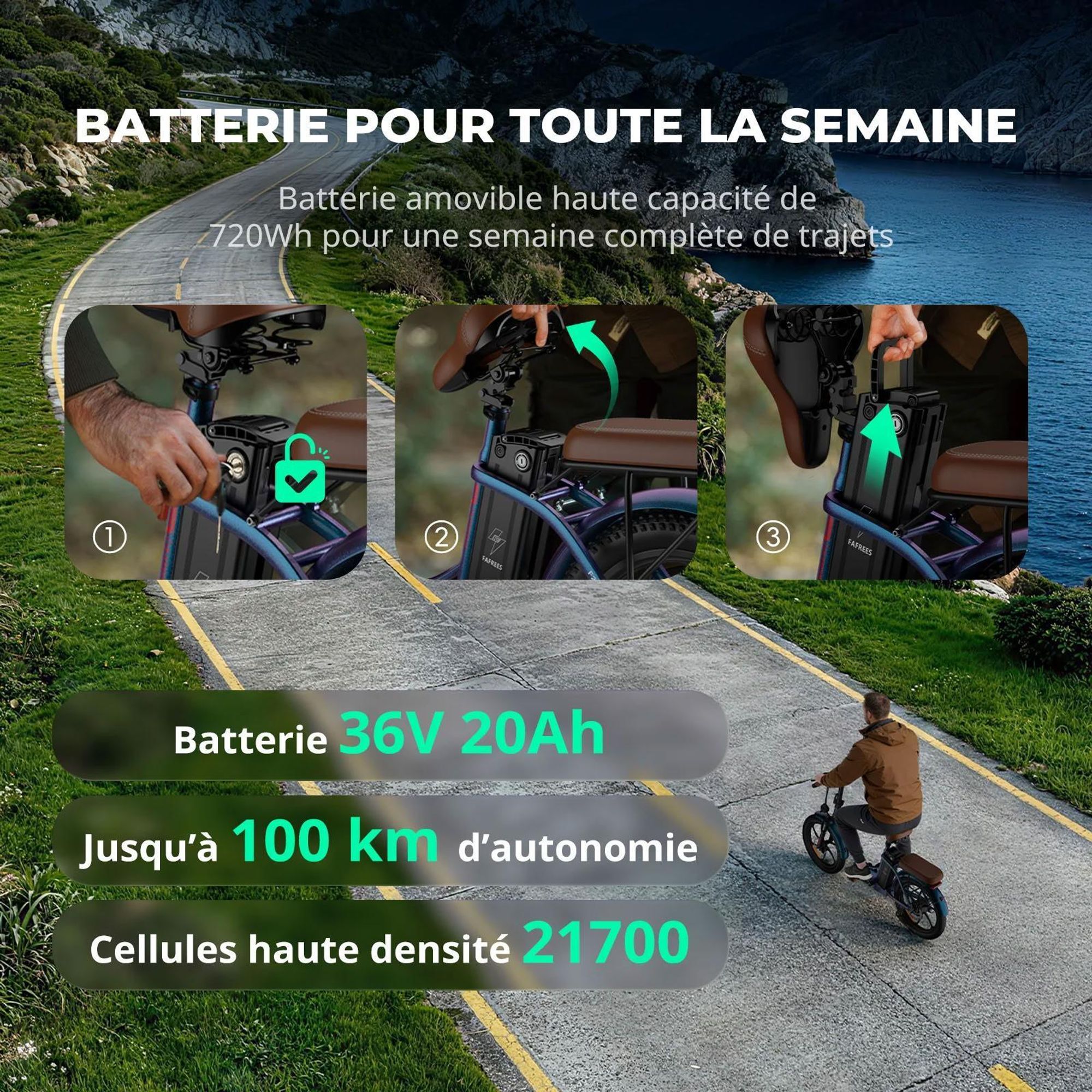 Vélo Électrique FAFREES F20 Pro - Moteur 250W Batterie 36V20Ah 20'' Pneus Freins À Disque Mécaniques - Bleu Aurore