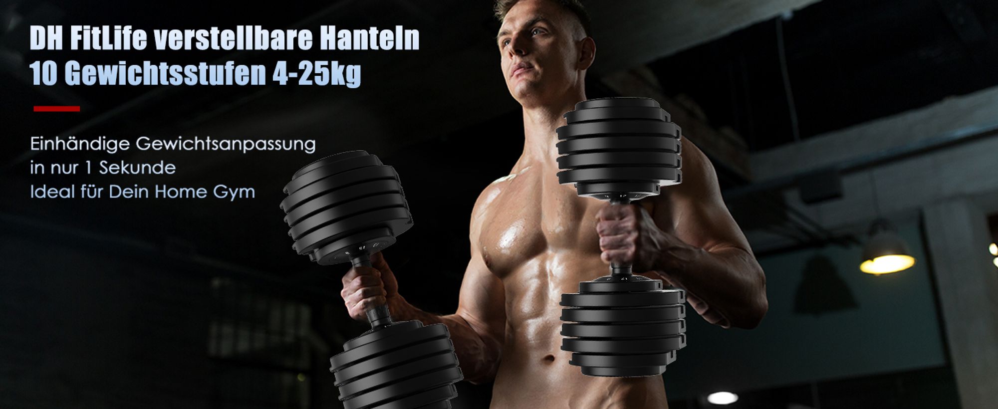 DH FitLife 25kg verstellbare Hanteln 4 bis 25 KG mit 10 Gewichtsstufen, Kurzhanteln Hanteln Set mit Hantelscheiben, Variable Gewichte 10 in 1