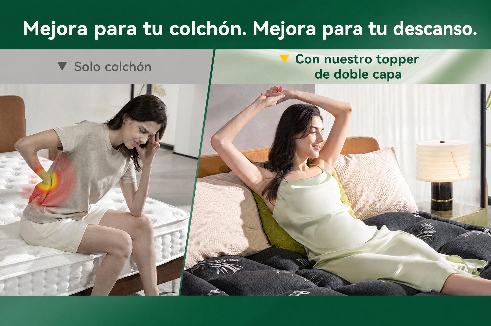 NicePlus, colchón de arriba de 2 en 1, 90x200x7 cm, espuma viscoelástica de 5 zonas + acolchado de bambú, con elásticos en las esquinas para adaptarse a todos los colchones, firmeza H2/H3, color negro