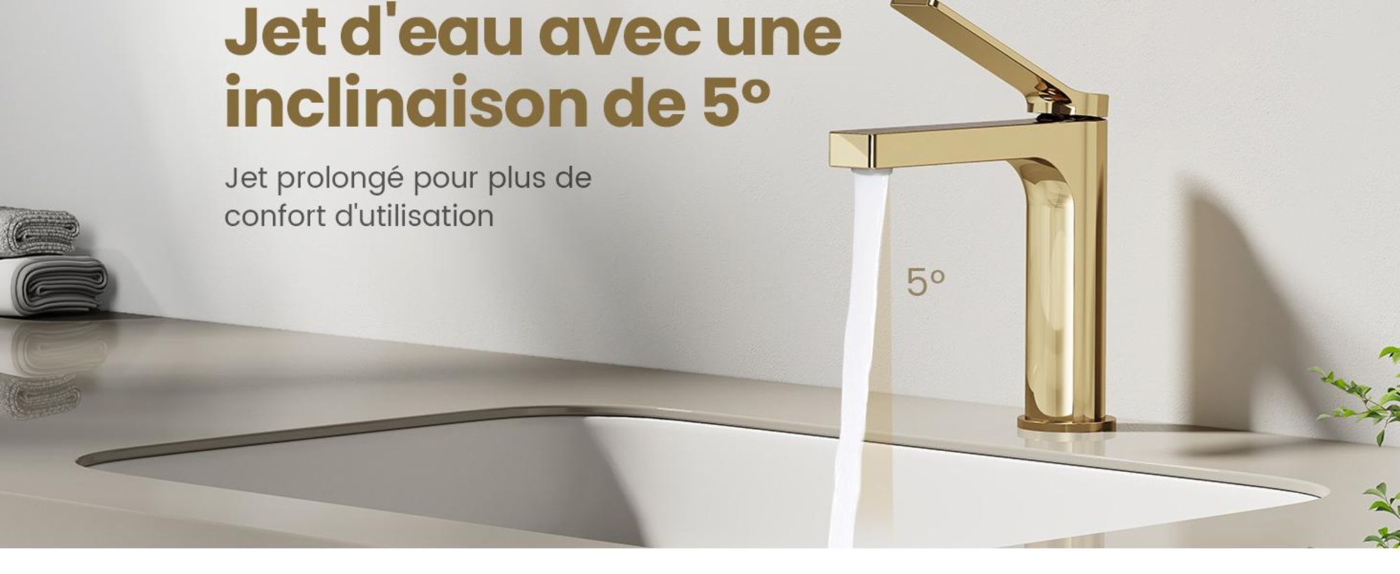 EMKE Robinet de salle de bain champagne-or 195x173x46mm, laiton, cartouche céramique, robinet de salle de bain, mitigeur de lavabo, mitigeur de lavabo