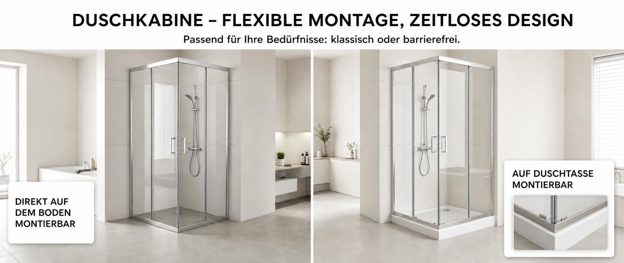 LISA Duschkabine Eckeinstieg 90x90x185 cm mit Doppel Schiebetür rollen, 6mm ESG Sicherheitsglas, Schiebetüren Glas komplett Dusche Silber