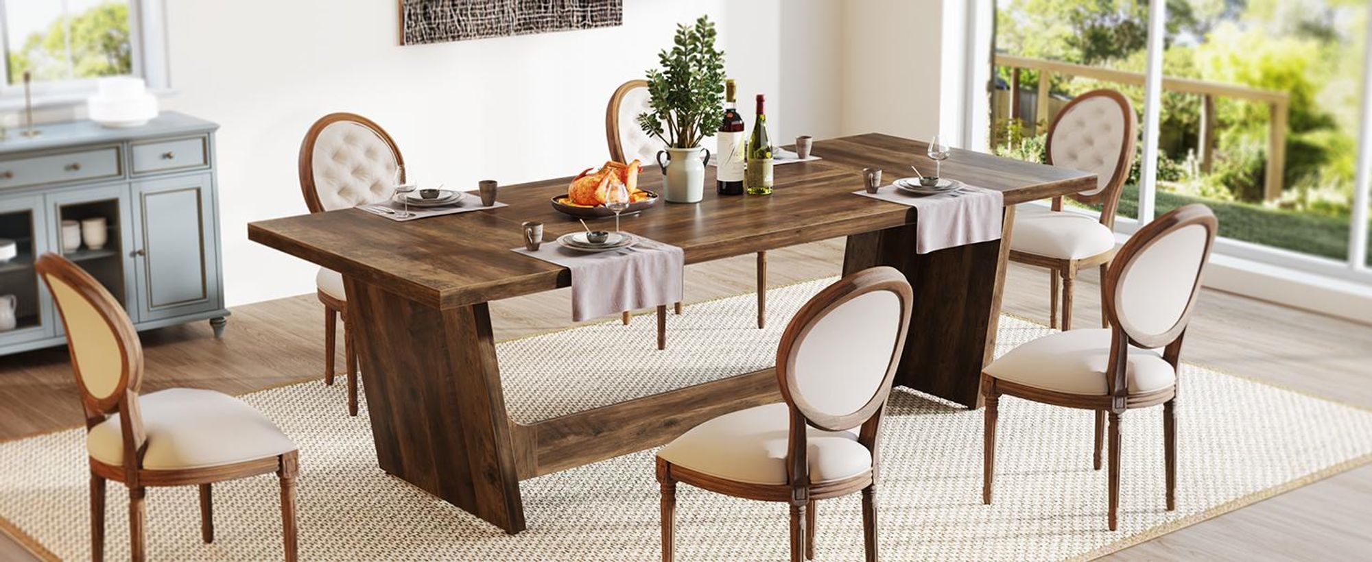 Tribesigns Esstisch, Industrieller Küchentisch für 6–8 Personen, 180 x 79 x 75 cm, Rechteckiger Esstisch für Esszimmer, Küche, Wohnzimmer, Braun