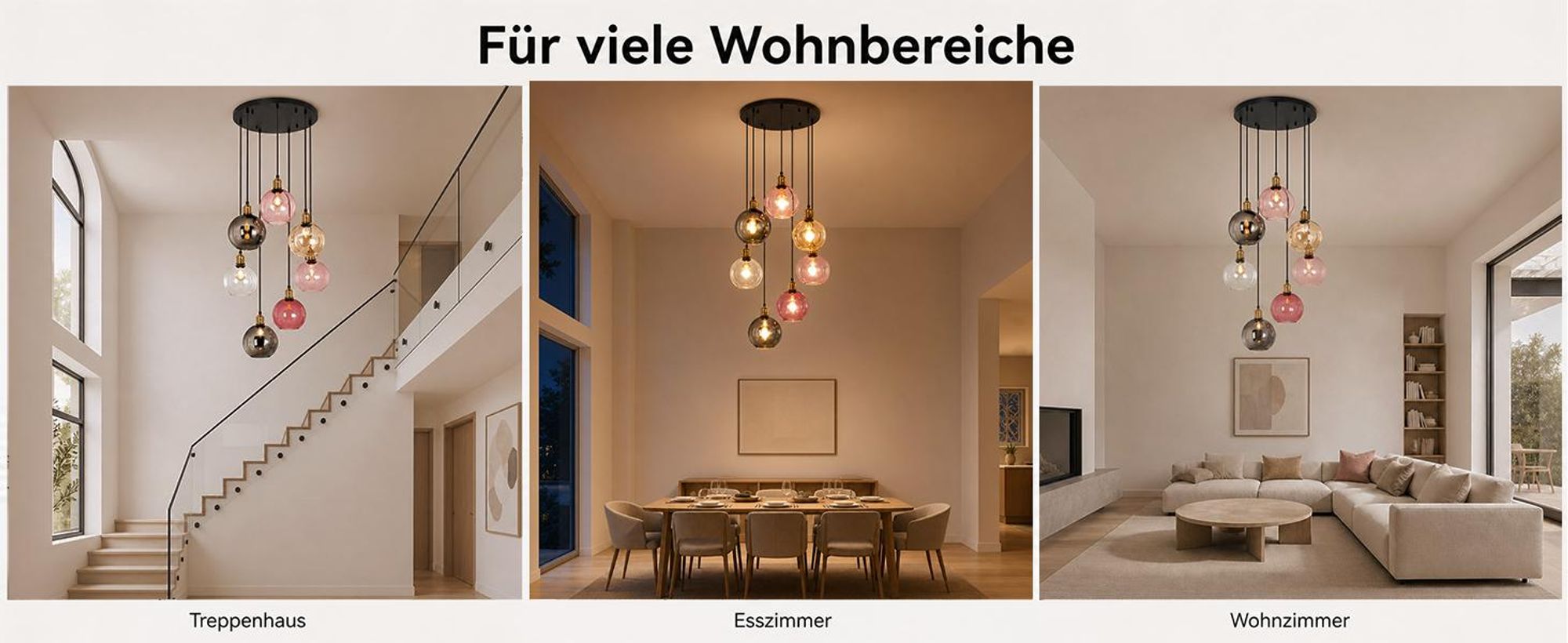 ZMH Pendelleuchte Treppenhaus Hängelampe Esstisch 7 Flammig 190cm Höhenverstellbar Bunteglas Hängeleuchte für Villa Wohnzimmer Esszimmer Schlafzimmer