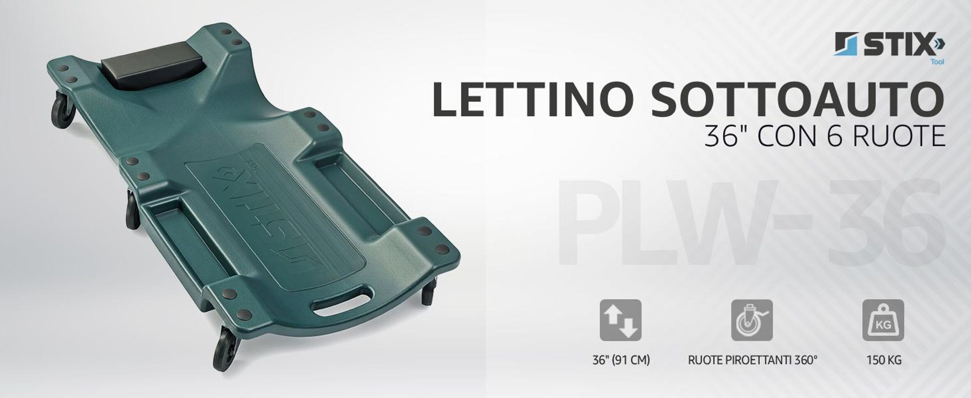 STIX Lettino da officina 36 PLW-36, 150 kg Tavolo da lavoro con rotelle da officina 91 cm, tavolo da lavoro con rotelle per montaggio
