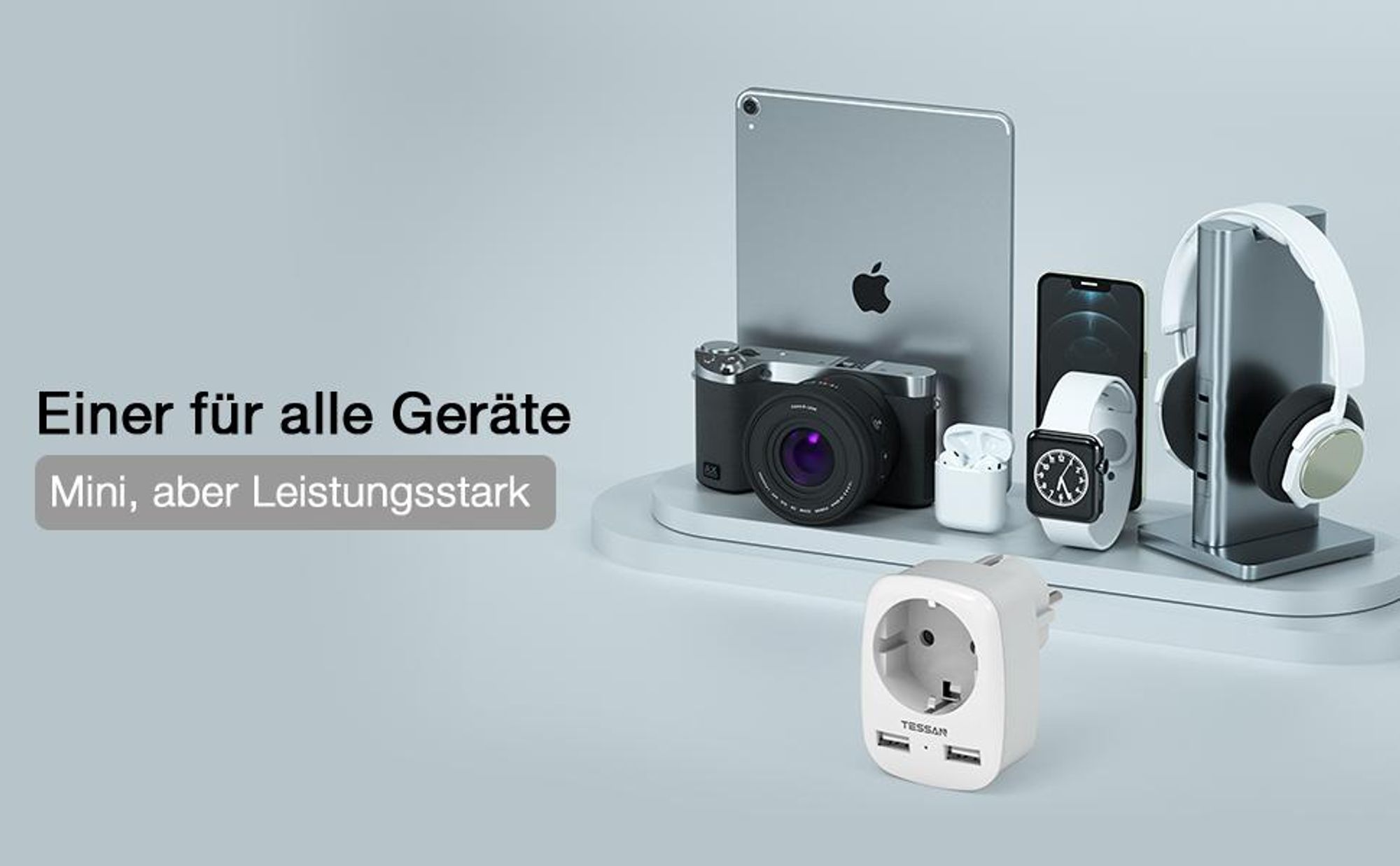 TESSAN Steckdose mit 2 USB Mehrfachstecker Steckdosenadapter 4000W Mehrfachsteckdose Adapterstecker Grau