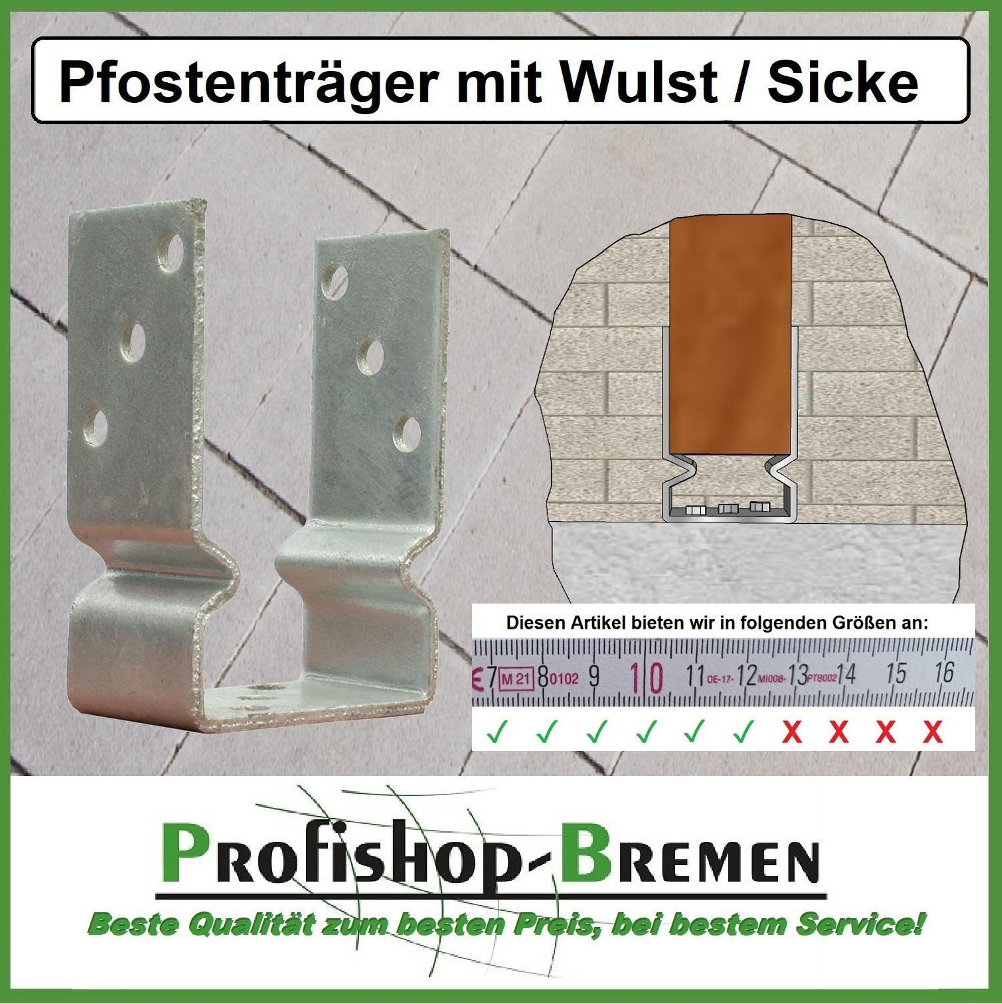 Pfostenträger 110 mm zum Aufschrauben mit Wulst/Sicke für Pfosten 11 cm feuerverzinkt Zaunträger U-Pfostenlasche