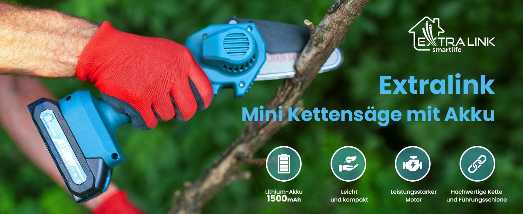 Extralink Mini Akku Kettensäge 6 Zoll 1,5Ah Motorsäge