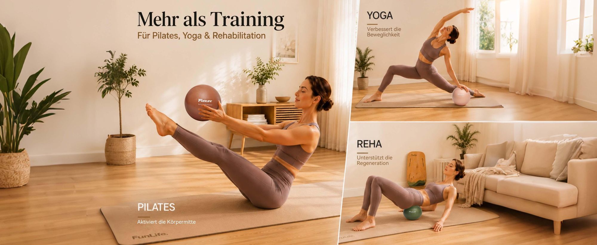 Vielseitiger Pilatesball für Core-Training, Yoga, Beweglichkeit und unterstützende Regeneration.