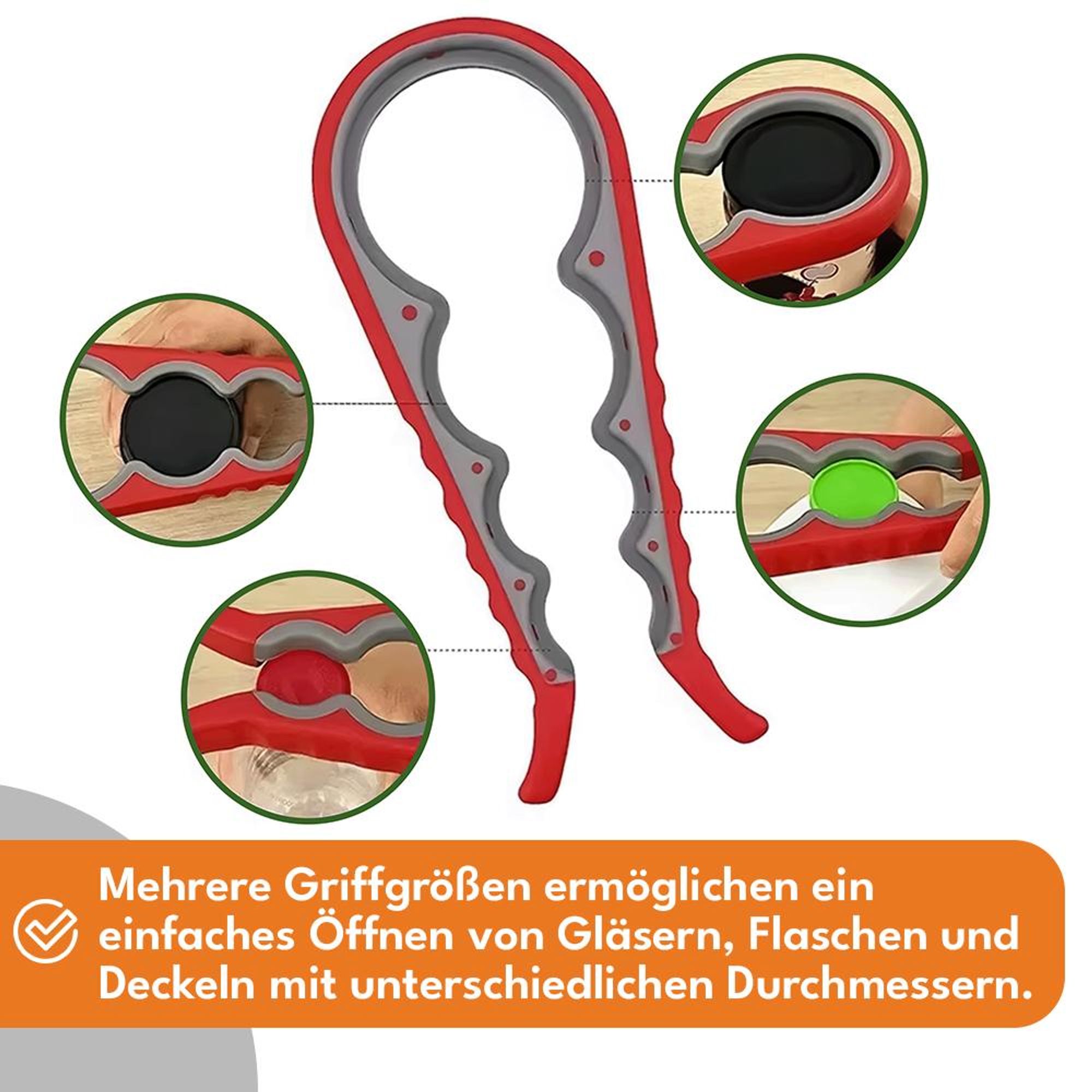 KRUMAD Deckelöffner Universal, ergonomischer Schraubglasöffner & Flaschenöffner mit rutschfestem Griff, Küchenhelfer für Senioren & Arthritis