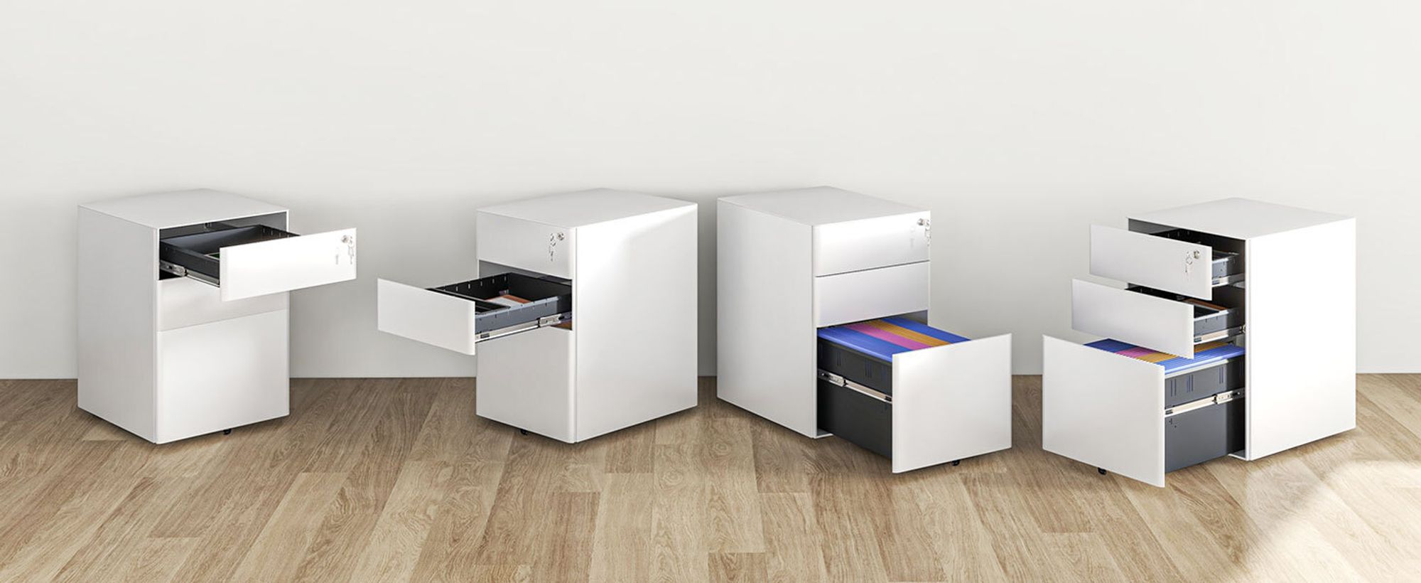 Vinsetto Rollcontainer, mobiler Aktenschrank mit 3 Schubladen, Büroschrank, Aufbewahrung, Stahl, Weiß, 39 x 48 x 59 cm