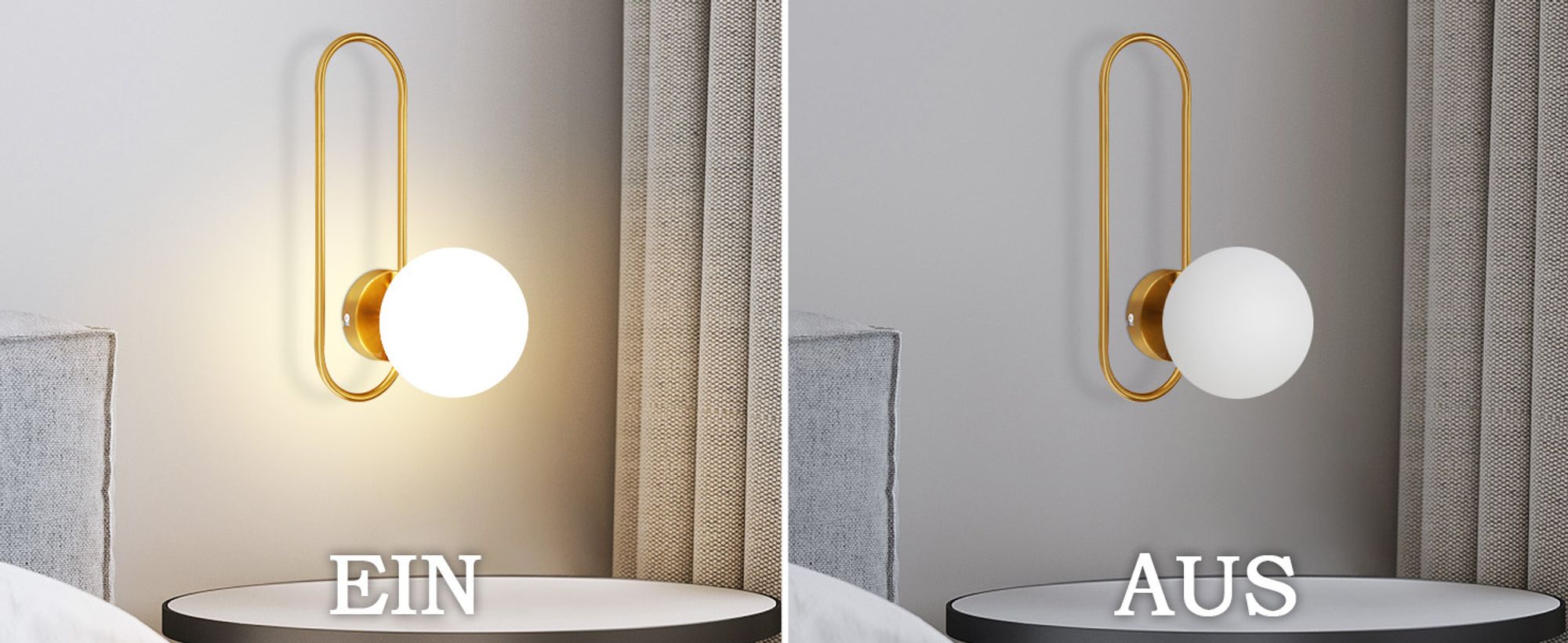 ZMH Wandleuchte Innen Wandlampe Flur Glas Schlafzimmer Wandbeleuchtung Gold Modern Flurlampe Wand Lampen E14 Glaskugel Retro Beleuchtung für Treppenhaus Bett Wohnzimmer Hotel Ohne Leuchtmittel