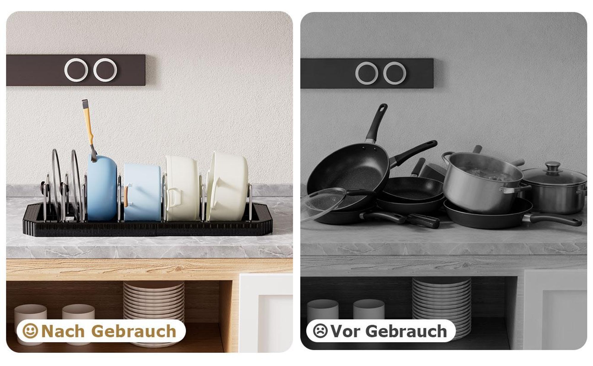 Yorbay Geschirrständer Erweiterbarer Töpfe- und Pfannen-Organizer für Küchenschrank oder Spülbecken, verstellbarer Deckelhalter mit 7 Trennwänden