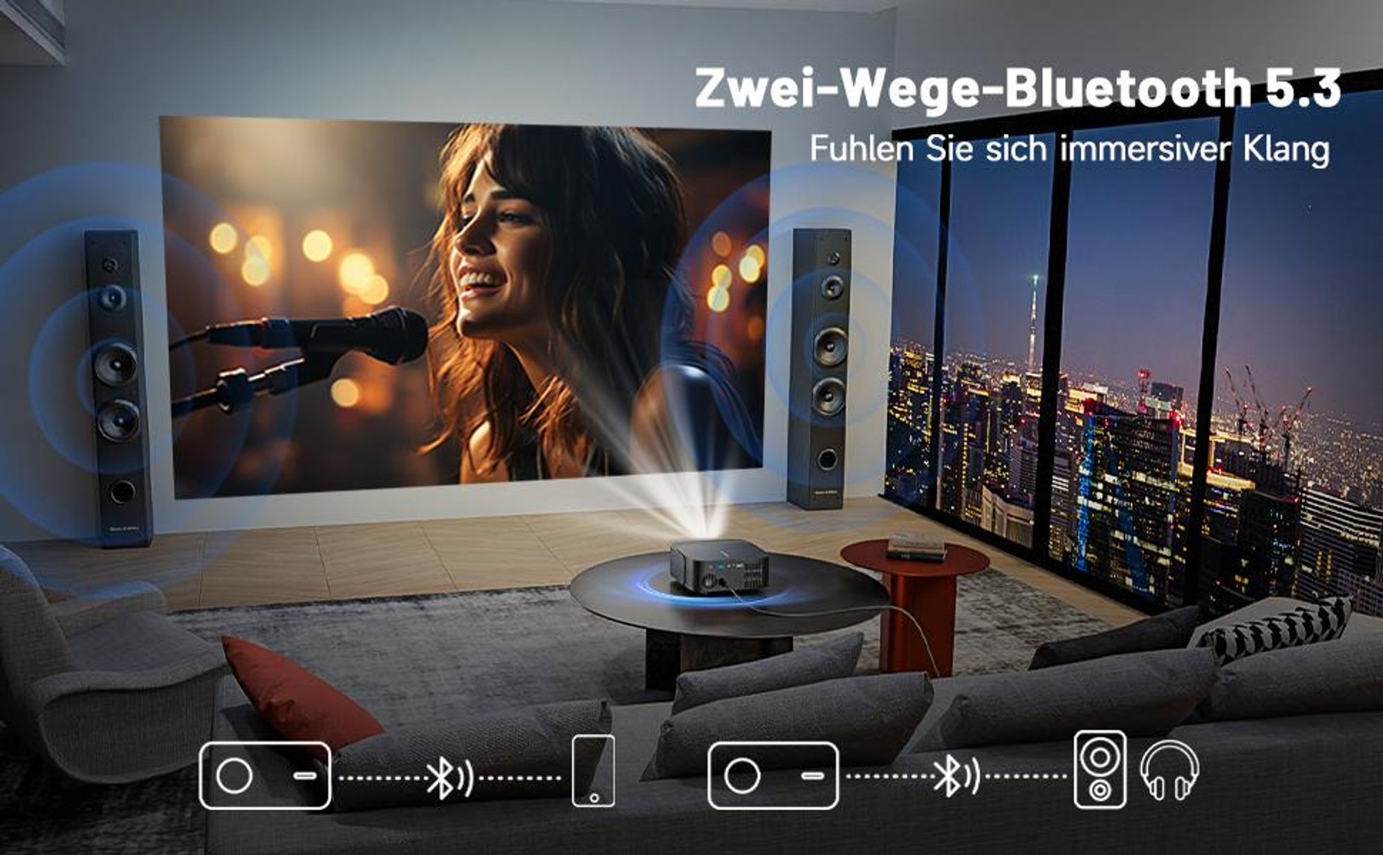 Beamer 4K mit Netflix, Native 1080P, Android 13.0, Elektrischer Fokus, 25000 Lumens, 2-Wege Bluetooth 5.3 WiFi6 Beamer Heimkino