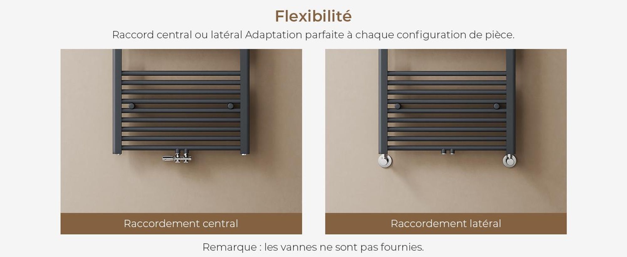 S'AFIELINA 160 x 50cm Radiateur sèche-serviettes Radiateur sèche-serviettes Raccord central Chauffe-serviettes droit Anthracite avec vanne,654W