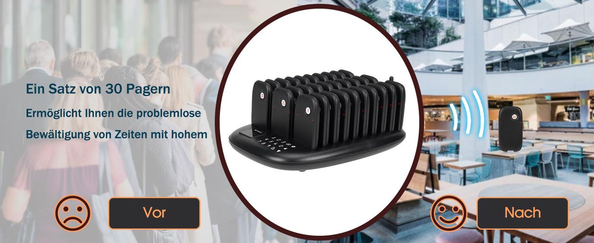 Retekess TD175P Restaurant-Pager-System, 30Pagers, 800M Pager Rufsystem, 7 Rufmod, Pager Pieper für Food Court, Café, Bar, Gastronomie,walkie talkie