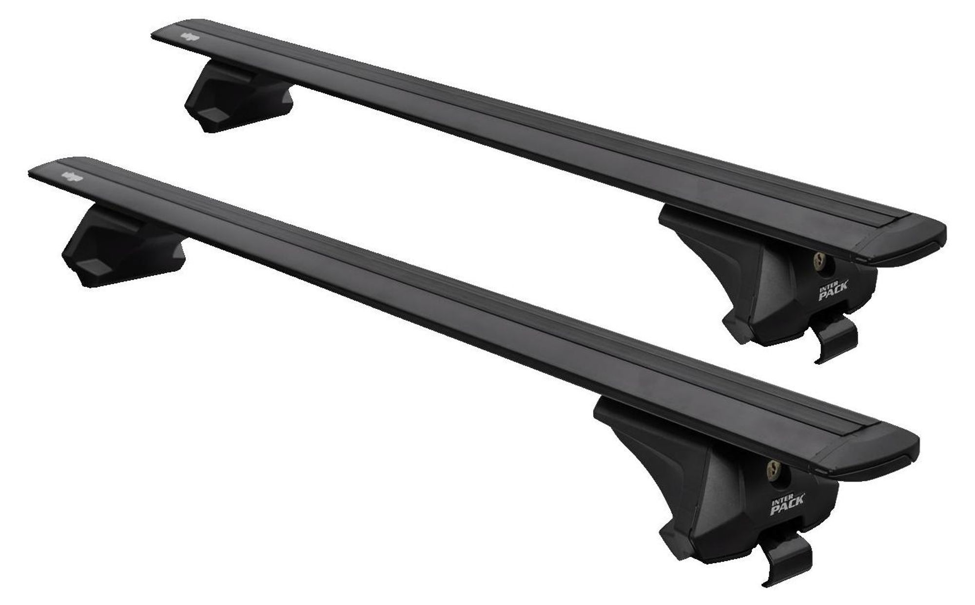 Inter Pack Virgo IR 120 Dachträger für integrierte Reling, 120cm Träger, 75 kg Tragkraft, aerodynamisches Flügelprofil mit 21 mm T-Nut-Kanal und Schlössern, Schwarz